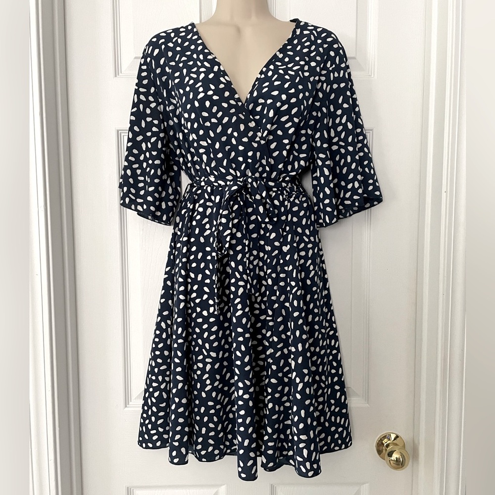 Navy Blue Faux Wrap Dress
